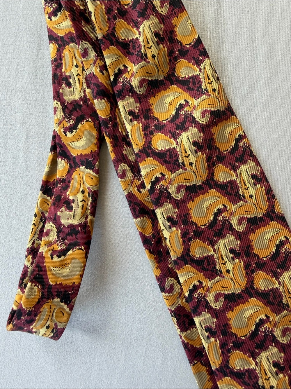 Vintage Fendi Paisley Knit Tie in Burgundy and Mustard